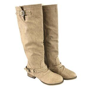 Breckelles Womens Boots Western Faux Leather Buckles Zipper Beige Size 5.5